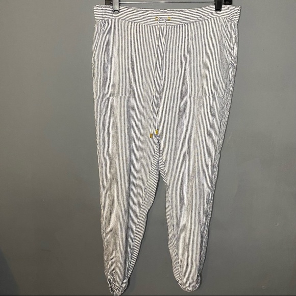 Ellen Tracy Linen Wide Leg Cropped Striped Pants - Picture 1 of 9